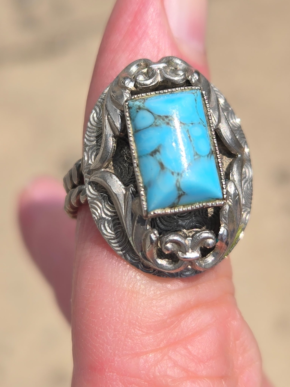 Vtg. Germany US Zone silver metal, maybe turquose ladies ring.